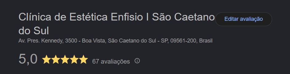 Enfisio: nota 5,0 no Google, com 67 avaliações
